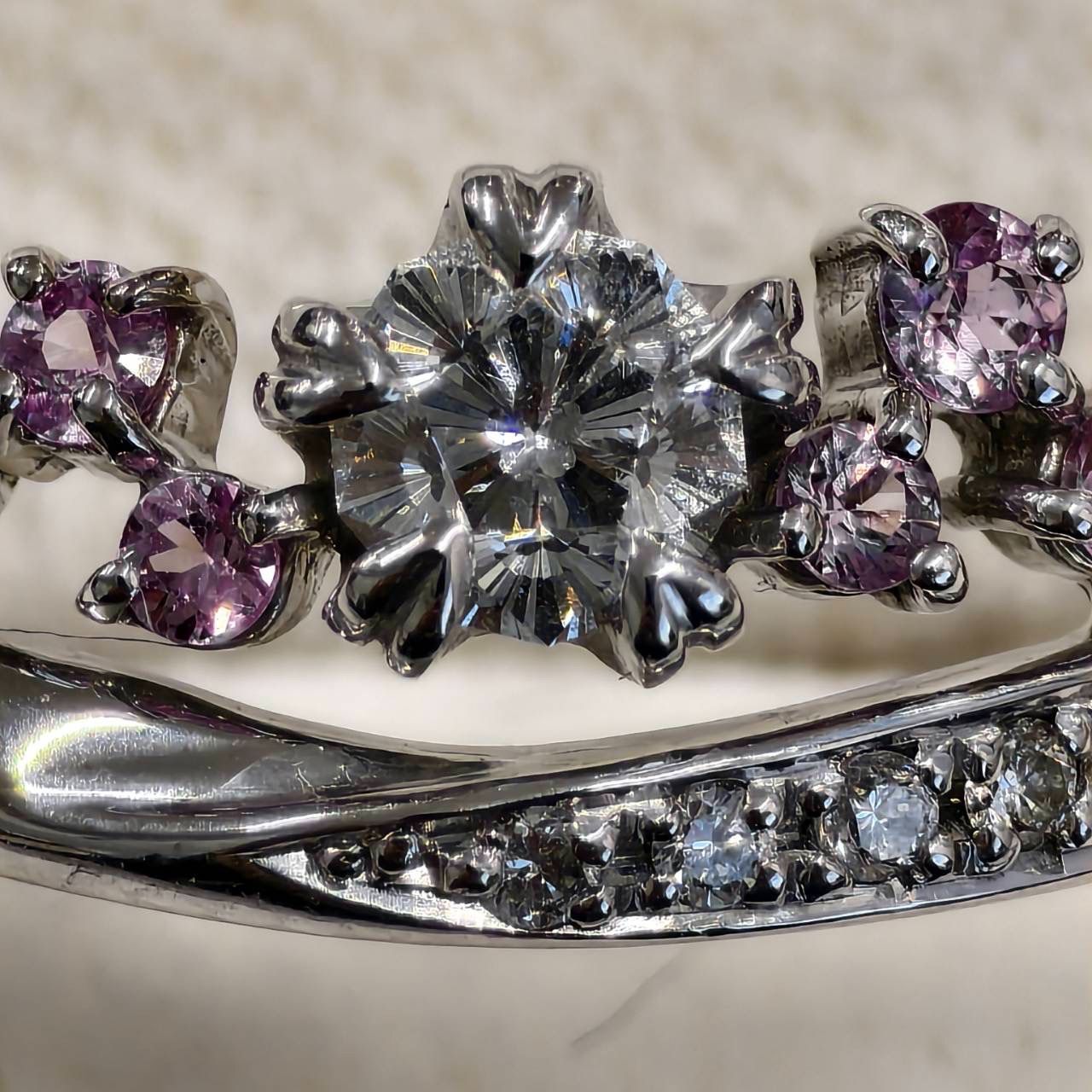 桜　VVS-2   ダイヤモンド　ピンクサファイア　ホワイトゴールド　リング　K18WG