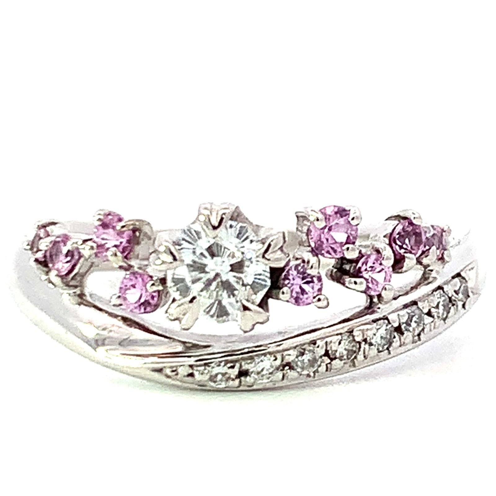 桜　VVS-2   ダイヤモンド　ピンクサファイア　ホワイトゴールド　リング　K18WG